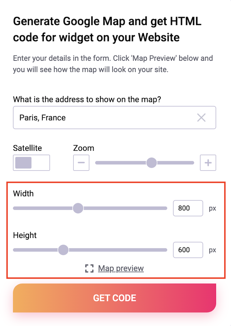 Size of Embedding Google Map